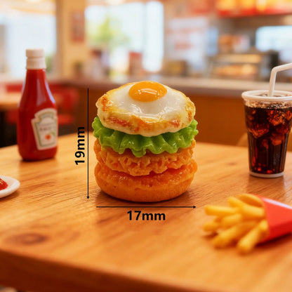 Wedding Decor DIY Fried Egg Burger Resin Charms - 10pcs Mini 3D Charms for Keychains Hair Clips Headpieces (0.75x0.67in)