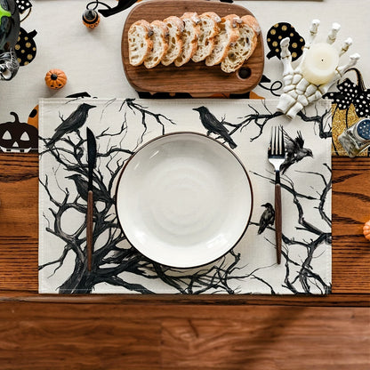 Halloween Black Crow Placemats | Spooky Dining & Home Decor Heat - Resistant Pads