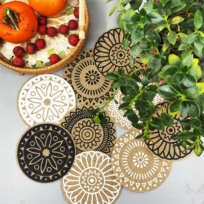 Bulk 2pcs 15 Inch Boho Round Braided Placemats with Tassel Vintage Vase Mat for Home Party Birthday Wholesale