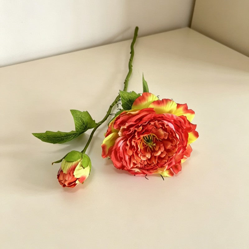Peony & Ranunculus Silk Bush with 2 Blooms, 20" Tall, for Weddings & Home Decor
