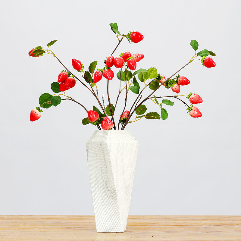Single Stem Artificial Strawberry Fruit Branch, 72cm (28"), Foam Material, 8 Blooms, Red or Pink, Home & Commercial Decor