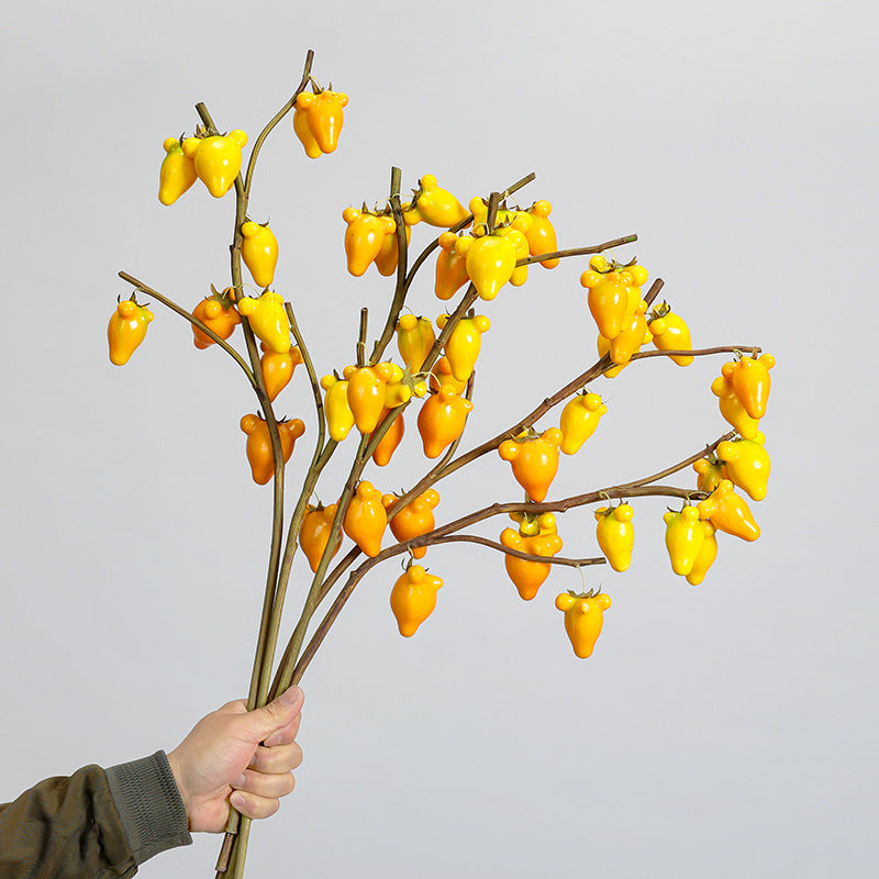 Single Stem Artificial Goldfruit Branch with 10 Blooms, 26" Long, Foam Material, Perfect for Home Decor, Weddings, and Events