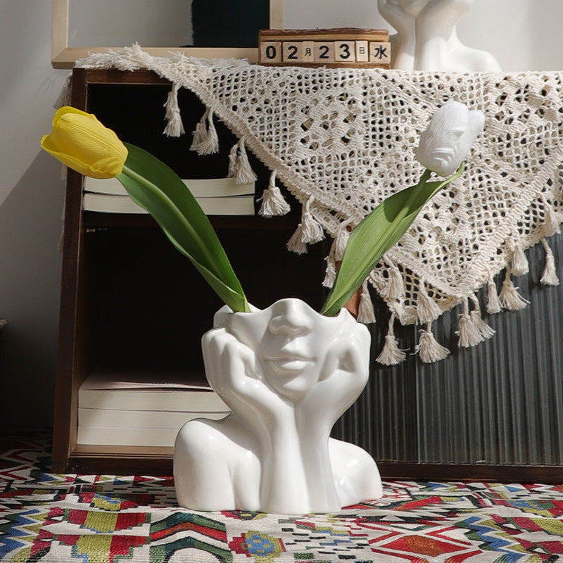 Bulk 1pc Boho Vases Double Hand Face Arm Half Body Portrait Decoration Vase Desktop Decoration for Home Living Room Office Bookshelf Wholesale