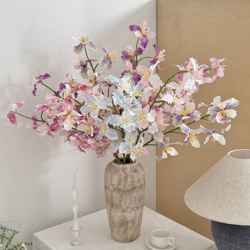 Artificial Iris Flower Bush with 9 Blooms, Silk-Like Fabric, 37" Tall, for Weddings, Home Decor, and Events