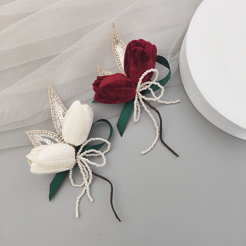 Velvet Tulip Corsage 12 Pcs Bulk Artificial Flowers for Bride Bridesmaid Wedding Party
