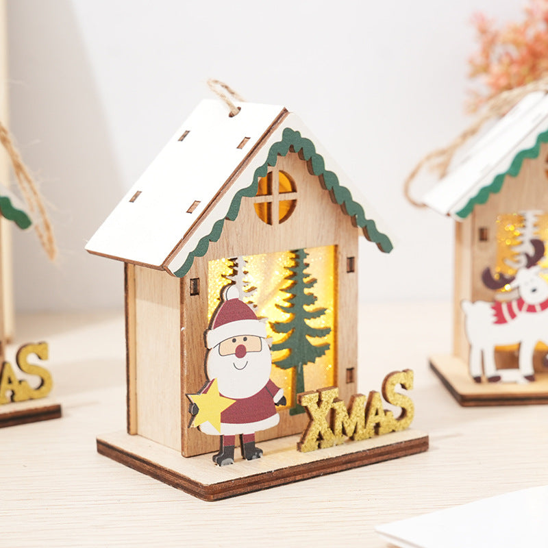 Mini Glow Cabin Christmas Hanging Ornaments with Santa, Snowman & Elk – Bulk Set for Xmas Tree Decorations