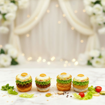 Wedding Decor DIY Fried Egg Burger Resin Charms - 10pcs Mini 3D Charms for Keychains Hair Clips Headpieces (0.75x0.67in)