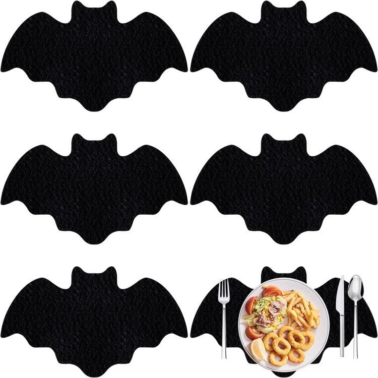 Halloween Felt Bat Placemats & Spider Web Coasters - 10-Piece Set Non-Slip Heat-Resistant Table Decor