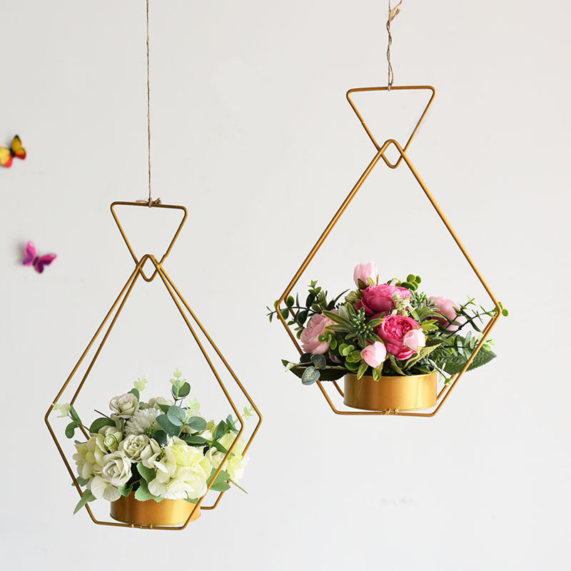 Bulk 1 Pc Metal Geometric Flower Stand Gold Plated Hanging Vase for Wedding Home Office Centerpiece Decor Wholesale