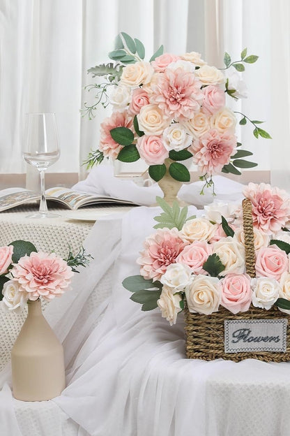 Wedding Backdrop Floral Arrangement Kit Silk Rose Dahlia Combo Adjustable Stems UV Fade Resistant Event Decor