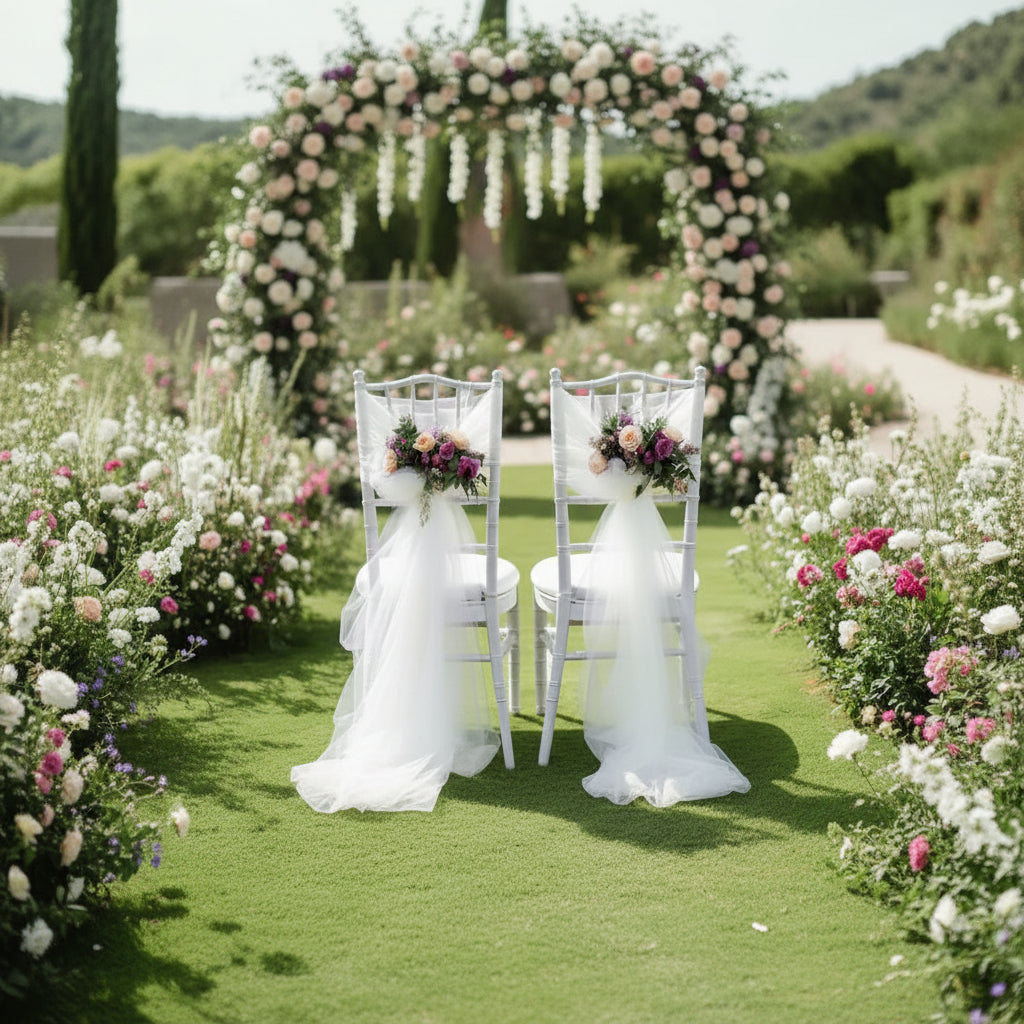 Bridal Shower Chair Tulle Draping - 9.8ft x 29.5in Wedding Party Decor Fabric Romantic Chair & Arch Backdrop