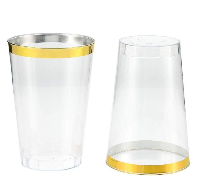 Bulk 50 Pcs 9oz/270ml Disposable Plastic Cups with Gold Rimmed Wholesale