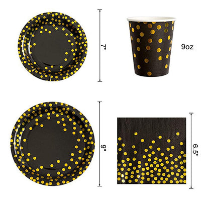 Bulk 50 Pcs Disposable Party Dinnerware Set with Golden Dot Paper Plate Paper Cup Napkin Tableware Set Wholesale