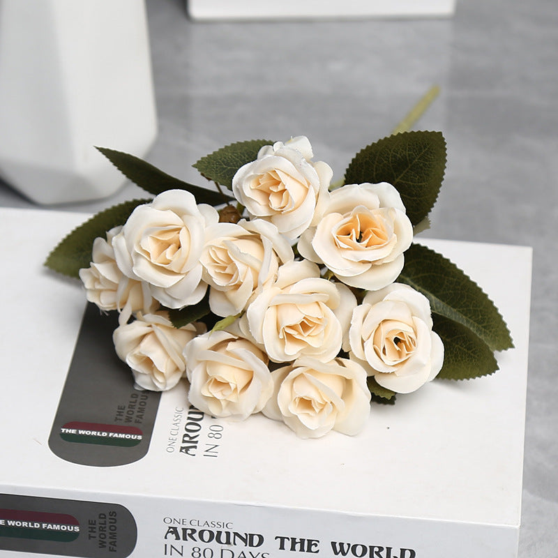 Autumn-Toned Silk Rose Bouquet, 10-Bloom Hand-Tied Bunch, 12" Tall, for Weddings, Home Decor & Floral Arrangements