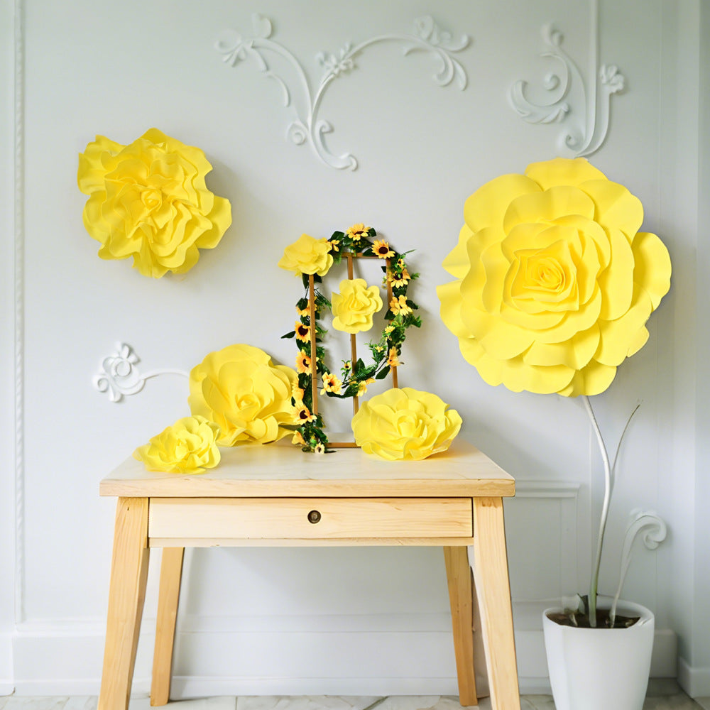 Outdoor Garden Wedding Yellow Rose Artificial Flower Vine - 7 Sizes PE Rose Garland for Venue Decor