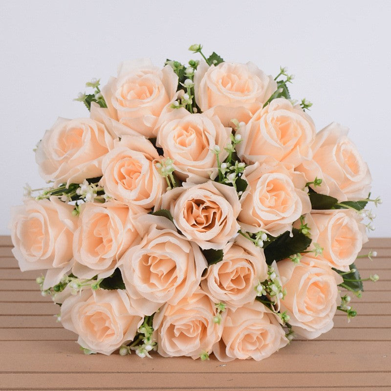 14 Inch Artificial Rose Bushes with Mixed Baby's Breath, 10 Pcs Silk Flowers Bulk Pack