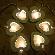 Wooden Heart LED String Lights - 20ft 40 LEDs Valentine's Day Wedding Decor Battery Operated with Steady & Flash Modes