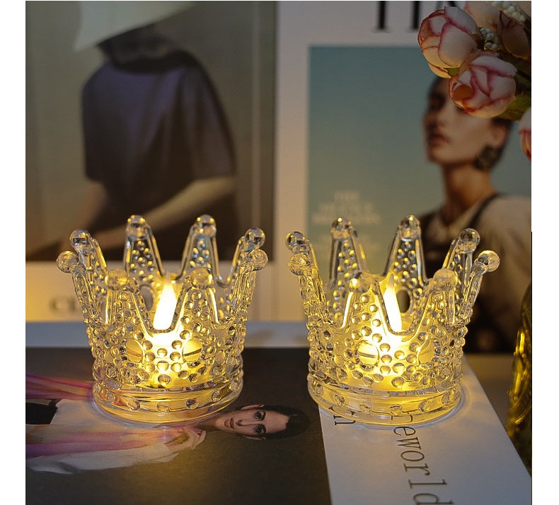 Bulk Crystal Crown Candle Holders with Flameless Tea Light Candles  for Tables Centerpieces Wedding Party Home Decoration Wholesale