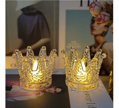 Bulk Crystal Crown Candle Holders with Flameless Tea Light Candles  for Tables Centerpieces Wedding Party Home Decoration Wholesale