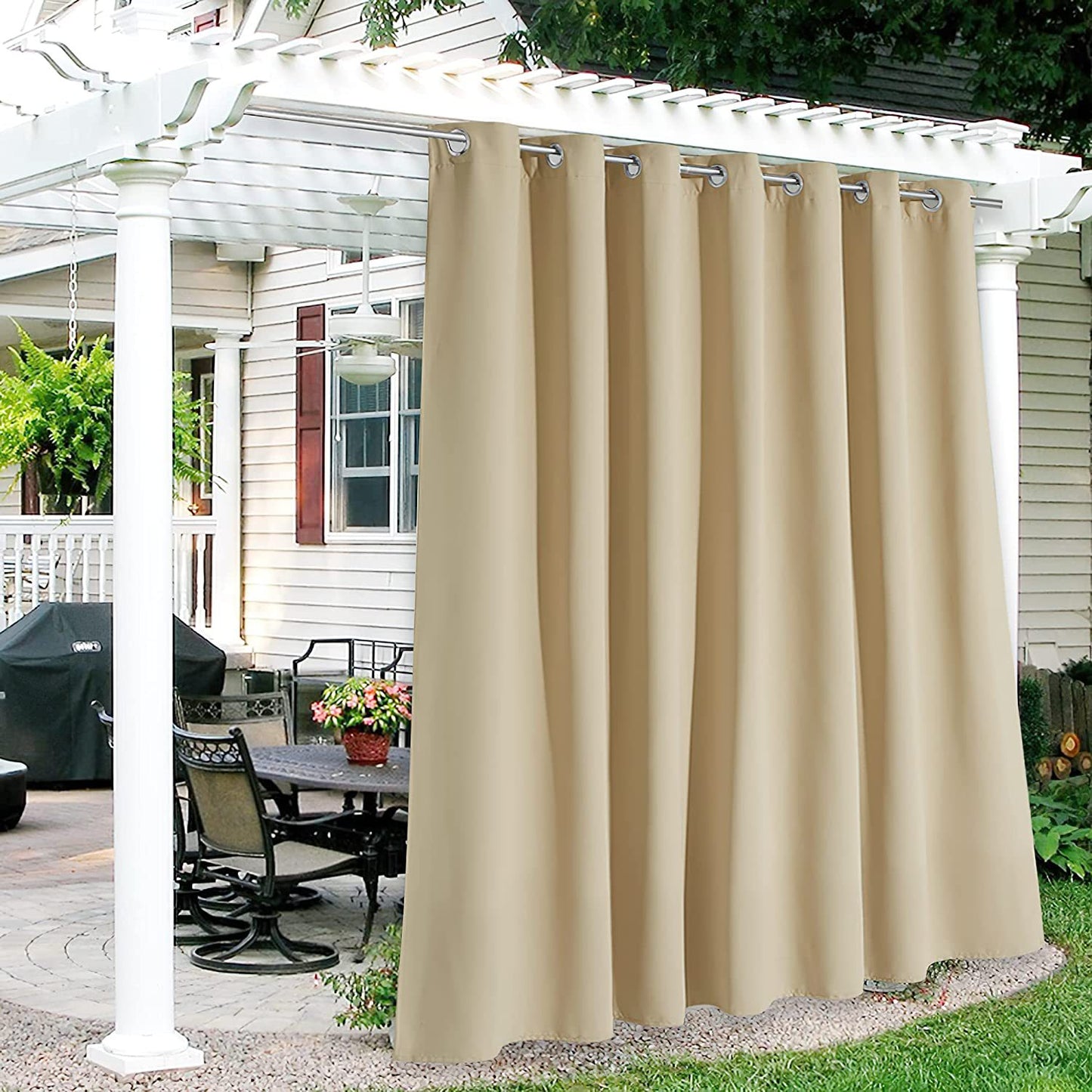 Bulk 2pc Stripe Panel Waterproof Outdoor Curtains Premium Thick Privacy Outside Curtains for Patio Porch Pergola Cabana Wholesale