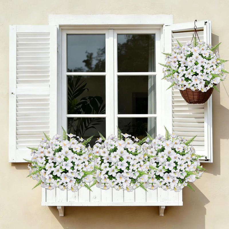 Artificial Eucalyptus, Trumpet Flower & Persian Fern Bushes, Pack of 9, Plastic, White, Indoor Outdoor Home Decor
