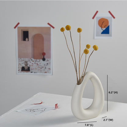 Bulk Hollow-out Ceramic Vases for Flowers U-shaped Ceramic Vase with Dual Openings Wholesale