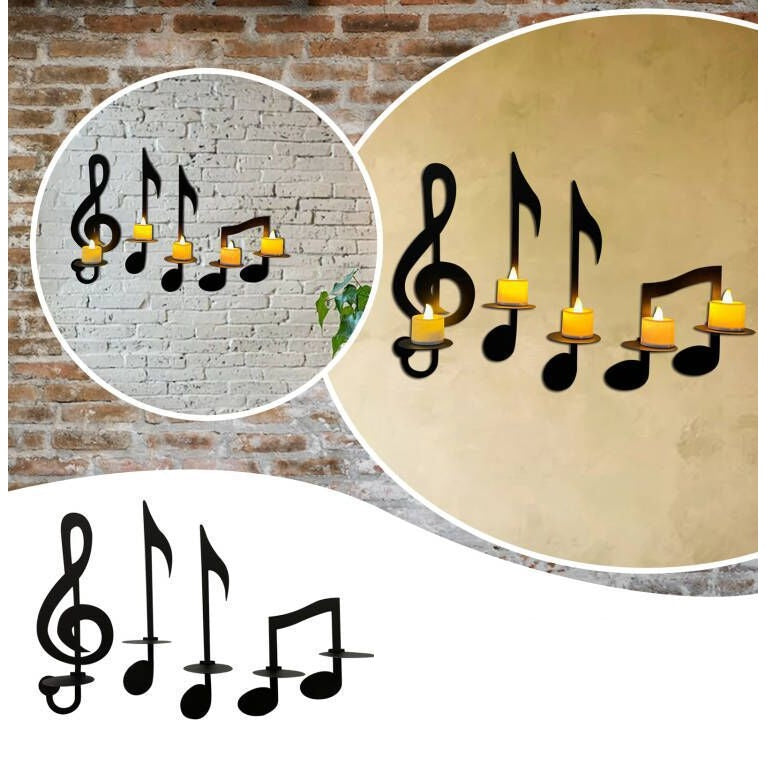 Bulk 4 Pcs Music Notes Candle Holders Wall Mount Hanging Candlestick for Home Living Room Dining Room Art Decor Wholesale