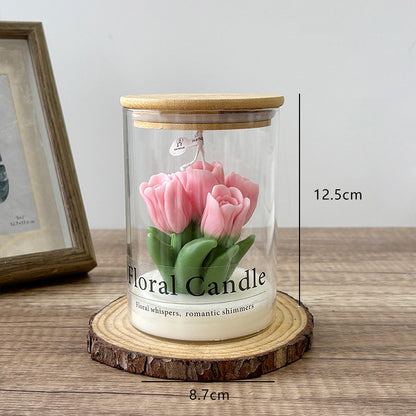 Valentine's Day Tulip Floral Aromatherapy Candle - Ins Vibe Gift Glass Jar Candle