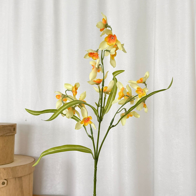 Artificial Orchid Bush, Small Cymbidium, 20" Tall, Silk-Like Fabric, Modern Style, for Wedding, Home, Office Decor
