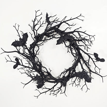 17 Inch Black Manzanita Branch Wreath, 1 Pc Artificial Bat Tree Twig Decoration for Halloween Front Door