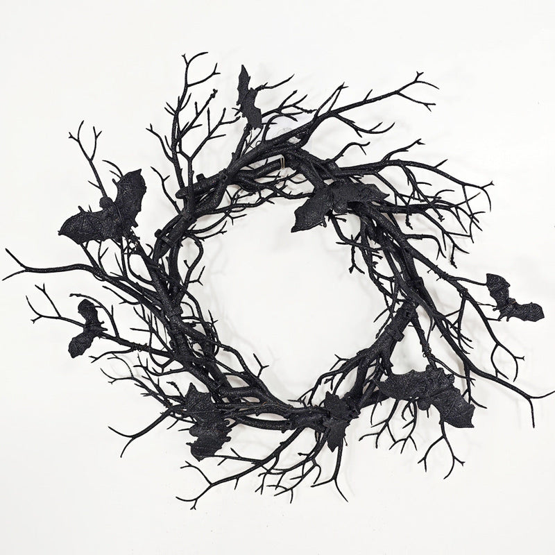 17 Inch Black Manzanita Branch Wreath, 1 Pc Artificial Bat Tree Twig Decoration for Halloween Front Door