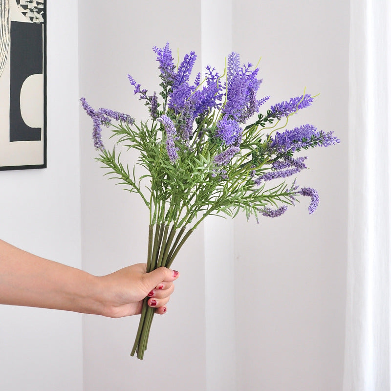Artificial Lavender Bouquet, Set of 6 Stems, 36 Blooms, 19" Tall, Silk-Like Fabric, Perfect for Weddings, Home Decor, and Events