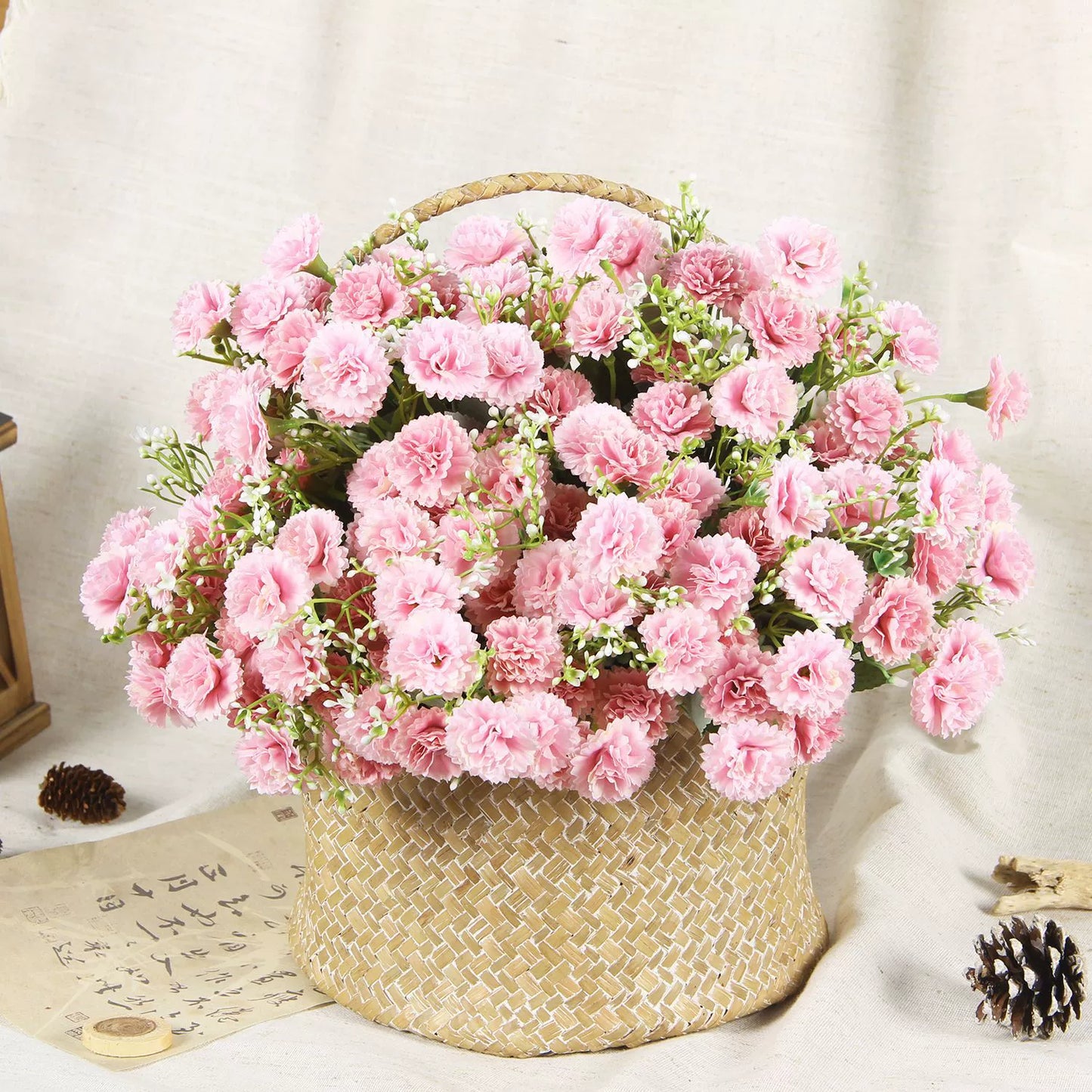 Artificial Carnation & Hydrangea Bouquet, 12.2" Tall, 7.09" Wide, for Event & Venue Styling