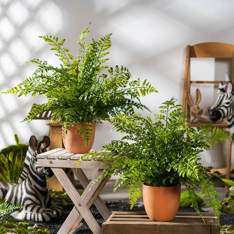 Artificial Fern Potted Plant with Terracotta Pot, 31" Tall, Realistic Indoor Outdoor Decor