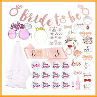 Bride to Be Veil Set - 41PCS Bachelorette Party Decorations with Gold Glitter Sash Tiara Temporary Tattoos & Photo Props