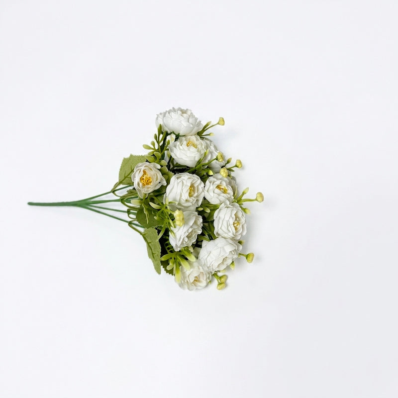 Artificial Rose Bush with 15 Blooms, Silk-Like Fabric, 13" Tall, for Home Decor, Weddings, Events