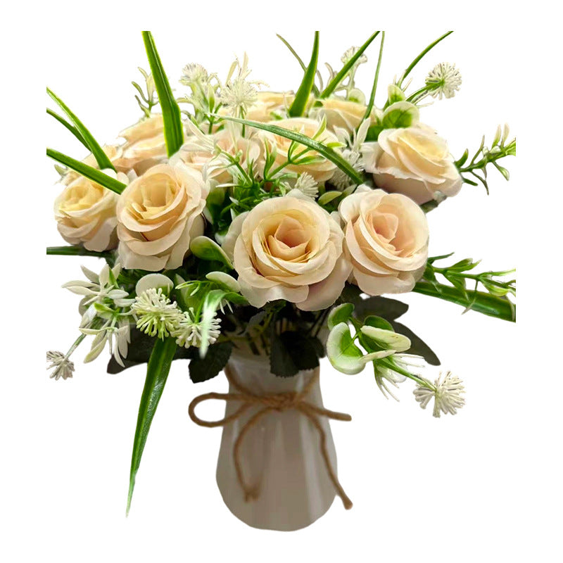 18-Bloom Rose Bush, Modern Bouquet with Rolled Petals, 16" Long, Perfect for Weddings, Home Decor, and Events