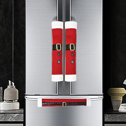 Christmas Santa Belt Handle Covers 3-Piece Set - Fleece Fridge Door & Microwave Decor