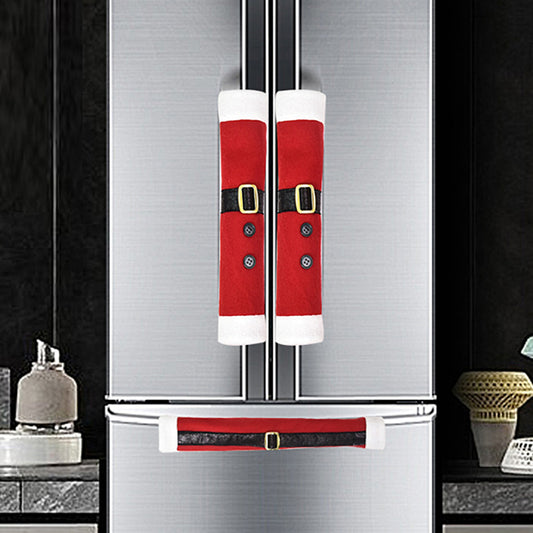 Christmas Santa Belt Handle Covers 3-Piece Set - Fleece Fridge Door & Microwave Decor