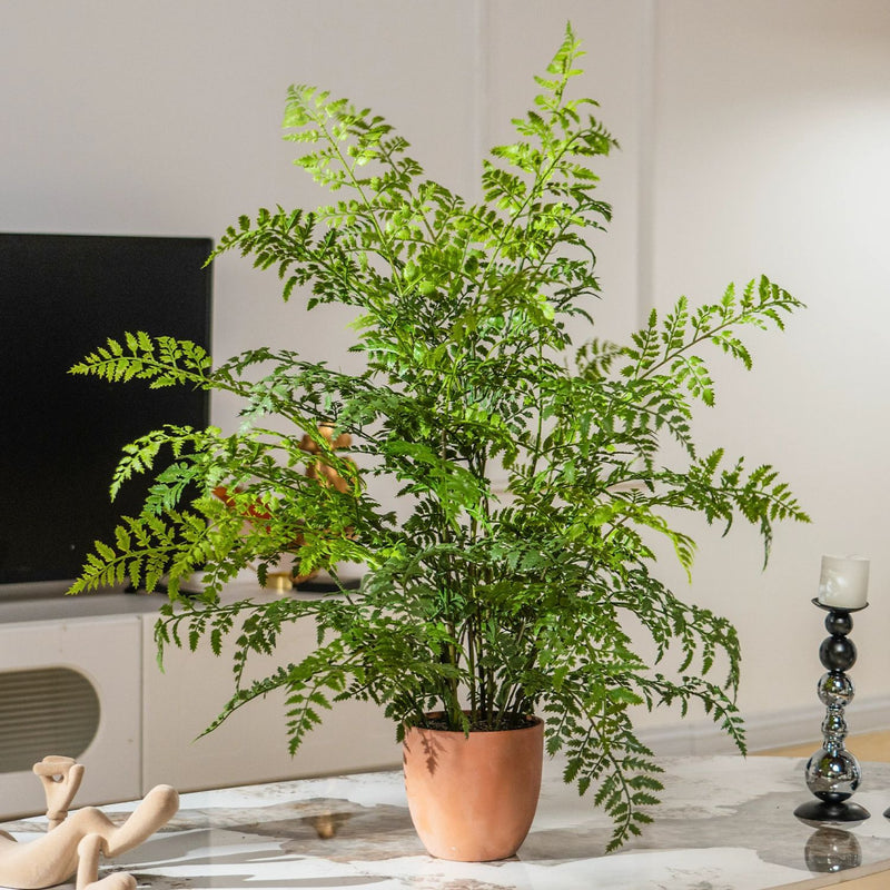 Artificial Fern Potted Plant with Terracotta Pot, 31" Tall, Realistic Indoor Outdoor Decor