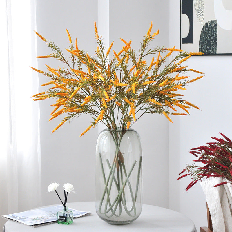 Artificial Sage Salvia & Foxtail Grass Stem, Single Stem Faux Floral, Soft PVC, Bendable, for Home, Wedding & Display