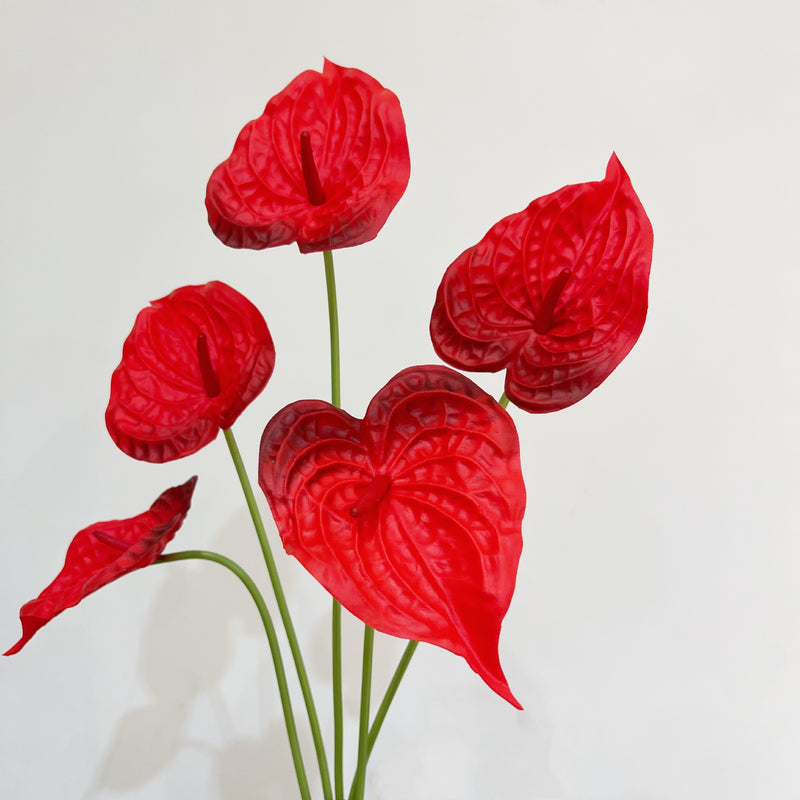 Single Stem PU Anthurium Flamingo Flower, Retro Modern Style, 22" Tall, Wedding or Home Decor