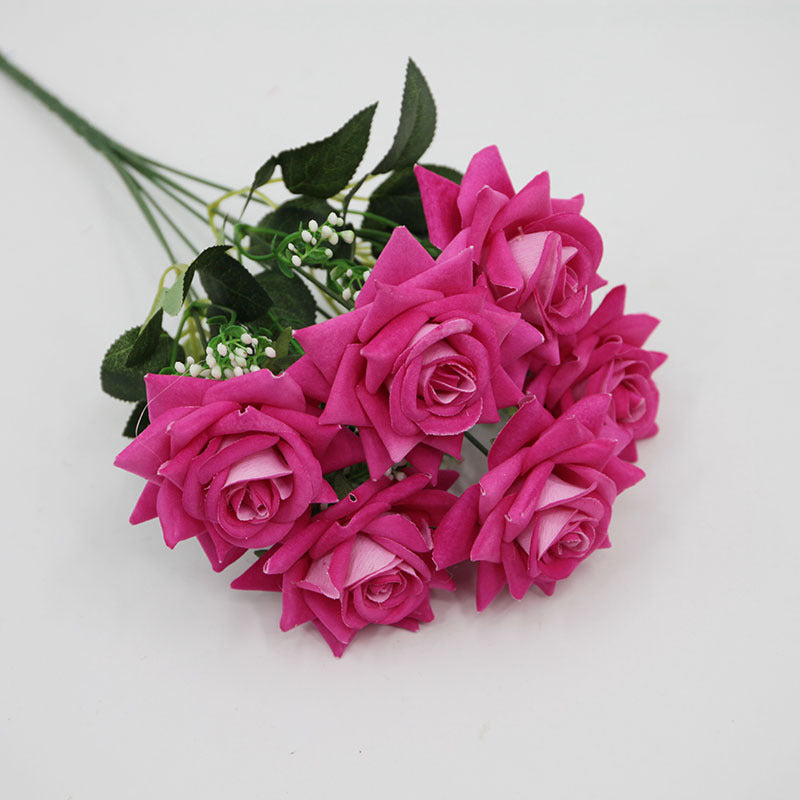 15" Artificial Rose Bush with 7 Blooms, Silk-Like Fabric Floral Stems for Home Decor, Weddings & Events
