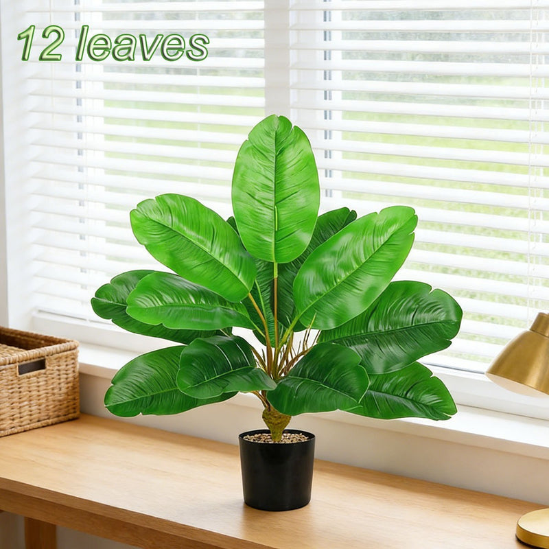 17" Artificial Traveler's Palm Bush with 12 Leaves, Indoor/Outdoor Decor, Wedding, Event, and Home Styling