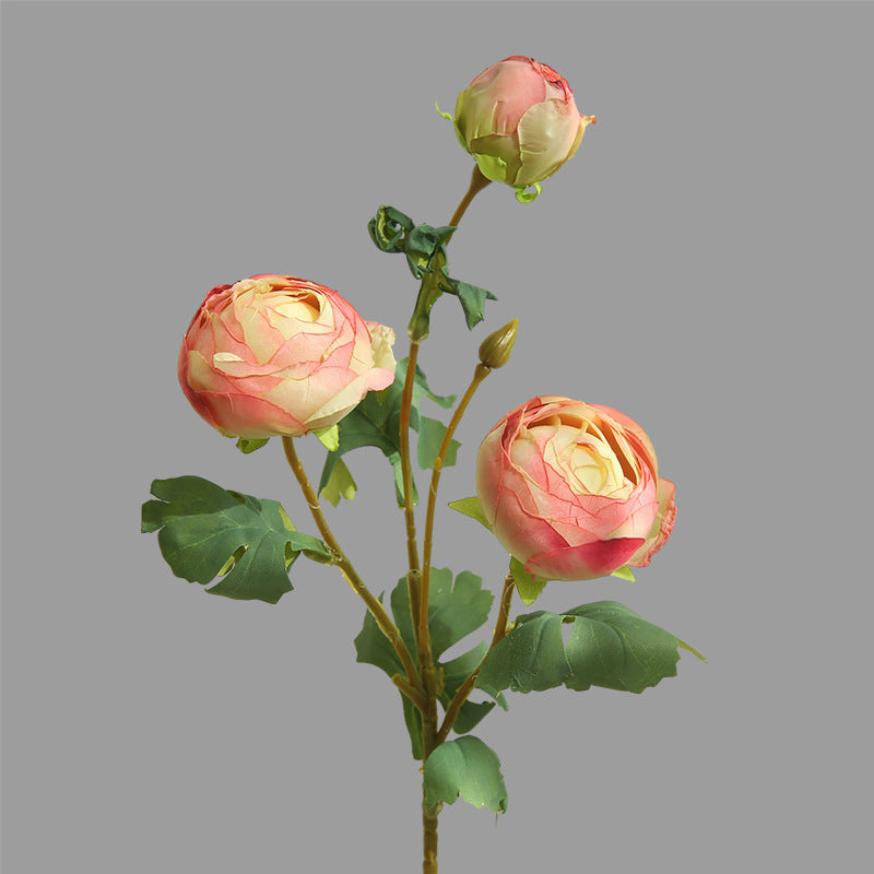 Artificial Tea Rose Bush with 3 Blooms, Silk-Like Fabric, 20" Tall, Modern Home Decor