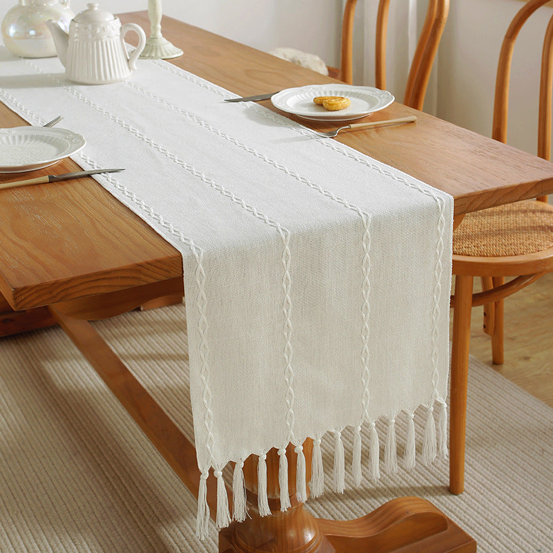 Bulk 2 Pcs Cotton Linen Table Flag with Hand-Tassels Home Long Table Runner for Weddings Party Home Decor Wholesale
