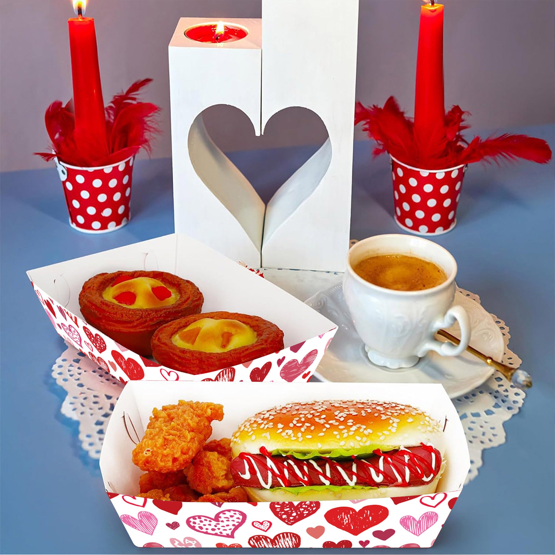 Valentine's Day Disposable Snack Trays (20-Pack) - Love-Themed Popcorn Boats for Party Supplies