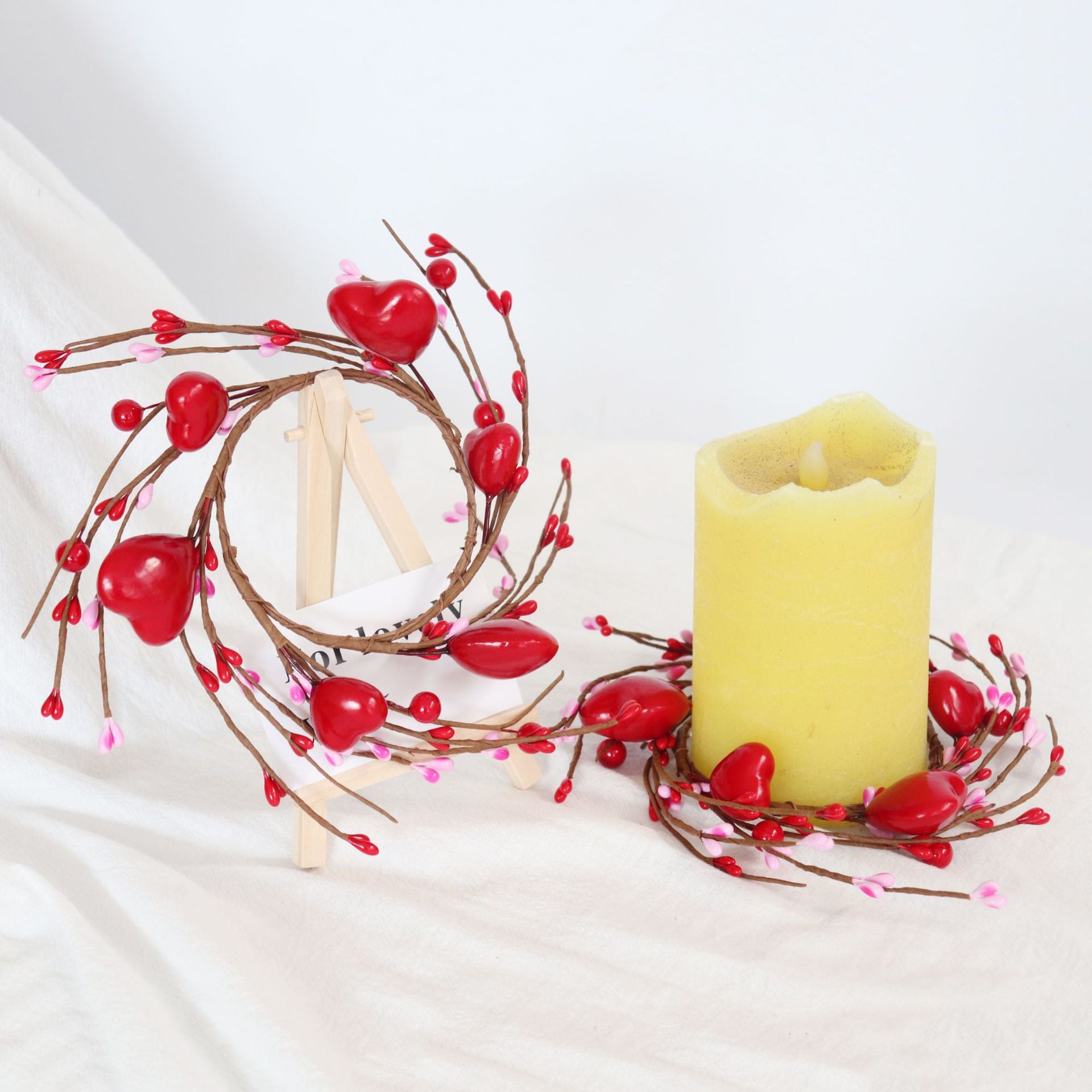 Valentine's Day Heart Candle Ring - Berry Decor for Candle Holders & Lanterns | As Pictured