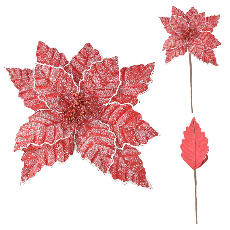 Single Stem Faux Silk Poinsettia, 11 Inches, Perfect for Holiday Decor