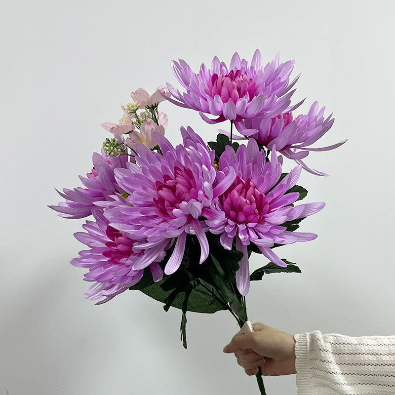 20" Silk-Like Fabric Chrysanthemum Bush, Artificial Flower Arrangement for Home Decor, Weddings, and Events